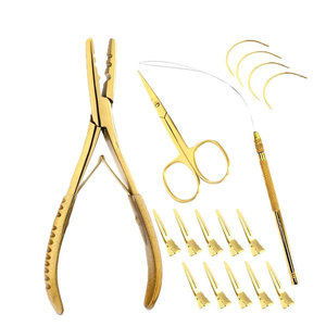 Kit d'outils professionnels pour extensions de cheveux : pinces en acier inoxydable, aiguille, crochet, fil et perles pour usage quotidien en salon - Product Image 1