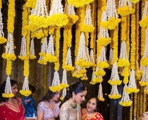 Guirnalda de Flores de Caléndula de Plástico Ecológico Artificial, Borlas de Tuberosa, Decoración para Bodas Indias, Haldi, Mehndi - Product Image 4