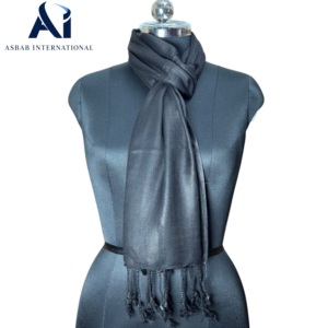 Wholesale Bulk Export Solid Color Viscose Pashmina <b>Shawl</b> Grey Plain Weave Scarf Hijab <b>Wrap</b> Fringe Stole Lightweight Breathable - Product Image 3