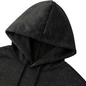 Vintage Washed <b>Black</b> Hooded Sweatshirt <b>Men</b> Pullover <b>Hoodie</b> with Drawstrings Front Pocket Casual Streetwear Wholesale Supplier - Product Image 4