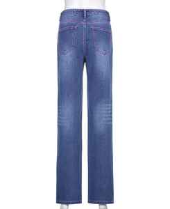 Jeans de Mezclilla Estampados de Cintura Alta para Mujer, Casuales, Elásticos, Transpirables, Ecológicos, Ajustados, de Longitud Completa - Product Image 5