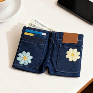Fashionable Mini Jeans Wallet <b>Small</b> Coin <b>Purse</b> Compact Cash Holder Card Organizer Denim Pocket Accessory For <b>Women</b> and Men - Product Image 2