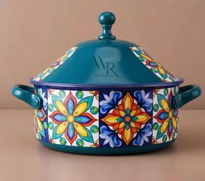 Luxury Floral Enamel Casserole Dish with Lid Food Warmer Premium Metal <b>Cookware</b> <b>Set</b> Ramadan Eid Serving Buffet Wholesale Supply - Product Image 3
