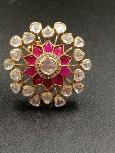 Amaira Jewels Classic Flower Shape 24K <b>Gold</b> Plated <b>Cocktail</b> <b>Ring</b> with Red Doublet Women's Wedding Jewelry - Product Image 5