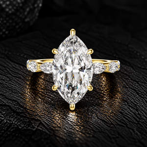Anillo de compromiso con diamante cultivado en laboratorio de corte marquesa, oro macizo de 14K, halo oculto y engaste compartido, 2.75-5.75CT DEFVVS, certificado IGI, ODM - Product Image 1
