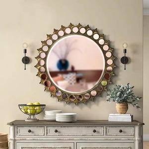 <b>Ornate</b> <b>Gold</b> Sunburst Handmade Contemporary Wall <b>Mirror</b> with Alternating Circle and Leaf Motif From REHMAN CRAFT - Product Image 2