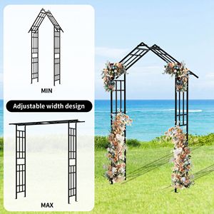 Arco da Giardino in Metallo a Larghezza Regolabile da 13,00m a 23,80m, Nero, per Esterni, con Supporto per Piante Rampicanti, Ideale per Matrimoni - Product Image 1