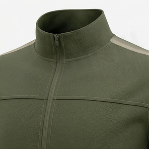 Survêtement vert olive pour homme, fermeture éclair intégrale, col montant, vêtements de sport décontractés avec poches latérales, matière respirante en polyester et coton - Product Image 4
