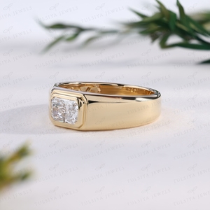 Radiant Cut <b>Men</b> <b>Ring</b> East West Bezel Setting Yellow Gold Wide Band Signet <b>Ring</b> Emerald Cut Unisex Fine Jewelry - Product Image 2