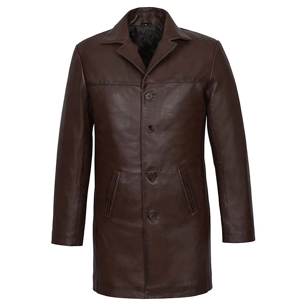 brown leather coat for men in real sheepskin brown trench coat for winter new style brown leather blazer