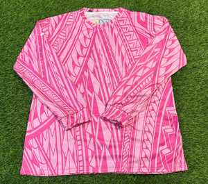 <b>Men's</b> <b>Pink</b> Sublimation <b>Long</b> <b>Sleeve</b> Collarless <b>Shirt</b> Custom Geometric Pattern Quick Dry Polyester Tee - Product Image 2