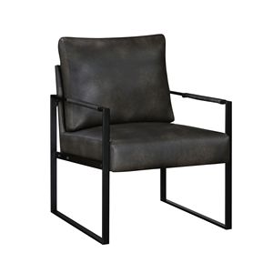 Poltrona Moderna Grigio Scuro in Ecopelle con Struttura in Metallo Nero, Seduta Imbottita Confortevole, Durevole ed Elegante, 1 Pezzo per Soggiorno - Product Image 1