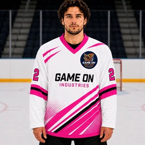 Camiseta de Hockey sobre Hielo Sublimada Unisex de Game Industries, Cuello en V, Manga Larga, Absorbe la Humedad, Diseño Sólido Negro, Personalizable con el Logotipo del Equipo en la Parte Delantera - Product Image 6