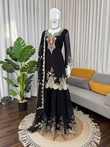 ชุดชาราร่าผ้าจอร์เจตต์สีดำ ปักลายหนัก ชุดสัลวาร์ คามีซ สำหรับงานแต่งงาน ผู้หญิง - Product Image 2