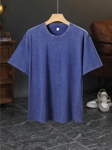 T-shirts délavés à l'acide pour hommes, coupe oversize, 100% coton, décontractés, unis, séchage rapide, respirants, élégants, effet décoloré soleil, manches courtes - Product Image 1