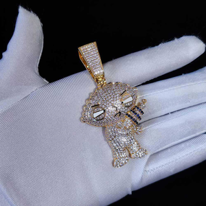 Pendentif Garçon de Dessin Animé Iced Out en Moissanite et Diamant, Collier Personnage Hip Hop en Argent 925, Finition Dorée - Product Image 3