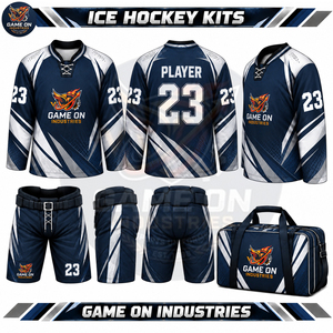 Ensemble d'uniformes de hockey sur glace personnalisés jaune et noir, sublimés, avec maillot à manches longues, short rembourré et sac de transport assorti, OEM ODM - Product Image 2