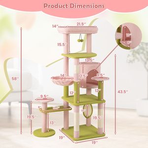 147 cm Hoher Mehrstufiger Katzenbaum Ästhetischer Blumen-Katzenturm - Product Image 5