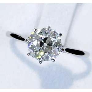 Anillo Solitario de Diamante Natural Extraído de la Tierra, Corte Antiguo, 2 Quilates, Oro Blanco Clásico de 14K - Product Image 5