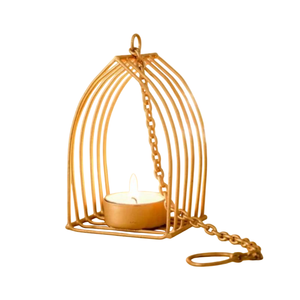Support de bougie chauffe-plat en laiton en forme de cage à oiseaux avec chaîne pour décoration intérieure, bougeoirs suspendus - Product Image 1