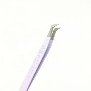 Ensemble de pinces à cils de précision, 5 pièces, acier inoxydable, pointe lisse, manche violet, emballage en boîte - Product Image 6