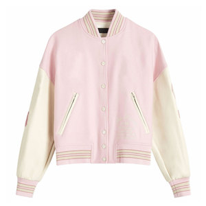 Chaqueta Varsity Rosa con Mangas, Bolsillos Delanteros con Cierre, Cuello Redondo, Secado Rápido, Transpirable, Unisex, Corte Regular, Ropa de Invierno - Product Image 1
