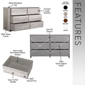 Grande Cassettiera in Tessuto con 6 Cassetti, Colore Grigio - Product Image 3
