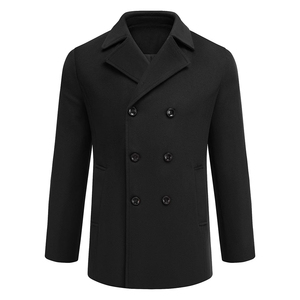 Warm Winter Casual Long Pea Coat <b>Black</b> Color Long Sleeve Button Down Overcoat Soft Woolen Slim Fit <b>Men's</b> <b>Peacoat</b> - Product Image 1