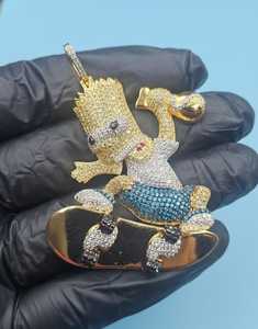 Colgante de Personaje de Dibujos Animados con Incrustaciones de Moissanita, Plata 925, Chapado en Oro de 18K, Corte Brillante Redondo, Estilo Hip Hop, Amuleto para Hombre - Product Image 2