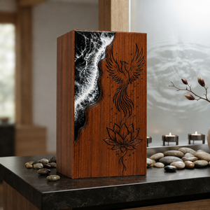 Wooden Urn <b>Memorial</b> Keepsake Box Carved Phoenix Lotus Decorative Cremation Urn Desktop Tribute <b>Gift</b> - Product Image 6