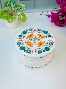 Marble Round Inlay Floral Work Jewelry <b>Box</b> Handcrafted Good Quality Piece Handmade Wholesale Best Price Available Here - Product Image 3