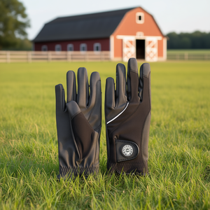 Dressage <b>Equestrian</b> Riding Gloves Summer Unisex Polyester Spandex Stretch Fabric Digital Synthetic Leather Reinforced Fingers - Product Image 3