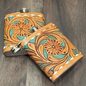 2025 Premium Quality 7oz Hand Tooled Leather Stainless Steel Hip Flask High Quality Genuine Cow Leather Whiskey Flask for Unisex - Product Image 6