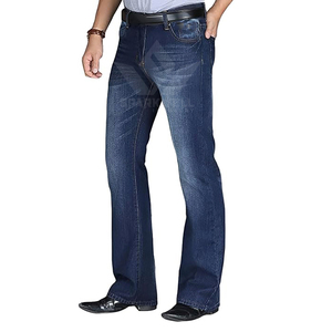 Men's Dark Indigo Bootcut Denim Jeans Mid Rise Regular Fit <b>Stretch</b> Full Length Washed Cotton Five Pocket Casual Everyday Wear - Product Image 3