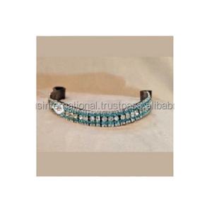 Banda de cejas de cristal de caballo decorativo de lujo de cristal azul superventas | Diademas de cuero curtido vegetal canal vacío - Product Image 2