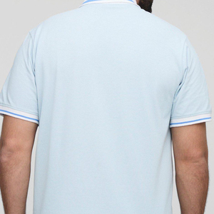 Polo en coton bleu clair pour homme, manches courtes, coupe classique, bordure contrastée, couleur unie, tricot piqué - Product Image 2