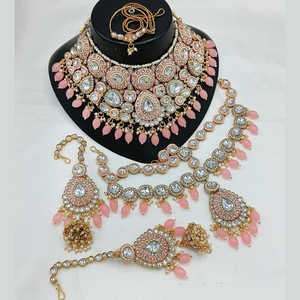 Juego de Collar con Cuentas y Piedras Kundan en Color Rosa Claro Chapado en Oro de Jewelemarket, Joyería de Moda 10581326LPI - Product Image 1