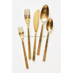 <b>Gold</b> Metal Flatware <b>Set</b> With Modern Finish Perfect Choice For Stylish Kitchens And Contemporary Home Interiors - Product Image 1
