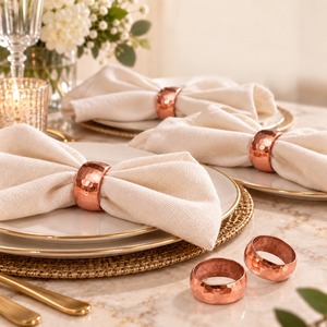 Anneau de serviette martelé plaqué cuivre élégant, accessoire de décoration de table en métal moderne et luxueux pour mariage, fête, repas, maison, cadeau - Product Image 1