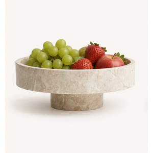 Bol sur piédestal en marbre beige minimaliste moderne, centre de table de luxe en pierre naturelle, bol de service sur pied pour la vaisselle d'hôtel et la maison - Product Image 2