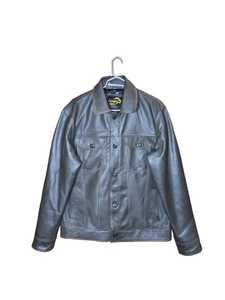 Veste d'hiver pour homme en cuir véritable, doublée de soie satinée, fermeture éclair embossée - Product Image 3