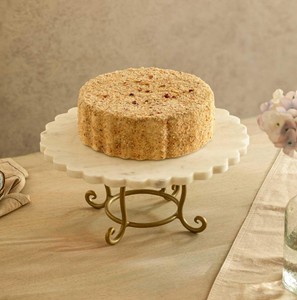 Marble <b>Top</b> Cake <b>Stand</b> with Gold Metal Base – Luxury Round Dessert <b>Display</b> <b>Stand</b> for Cakes, Wedding & <b>Table</b> Decor - Product Image 3