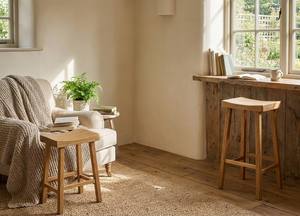 Juego de 2 Taburetes Modernos de Madera con Asiento Curvo - Taburete para Barra/Cocina/Encimera para Muebles del Hogar - Product Image 3