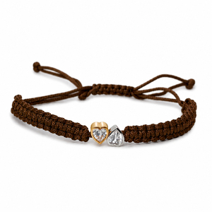 Pulsera de Macramé Negra Chapada en Oro de 14K con Diamantes CVD Cultivados en Laboratorio F VVS VS, Diseño de Doble Corazón, Cordón Tejido Ajustable para Mujer - Product Image 3