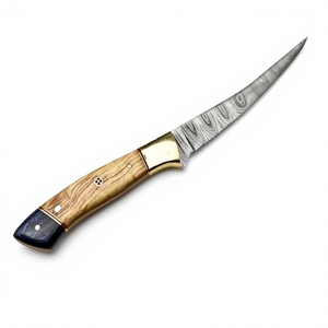 Cuchillo de filetear artesanal de Damasco |   Cuchillo de Chef Forjado a Mano, Mango de Madera, Personalizable OEM, Espesor de Hoja de 0.45mm, Punta Caída para Cocina - Product Image 1