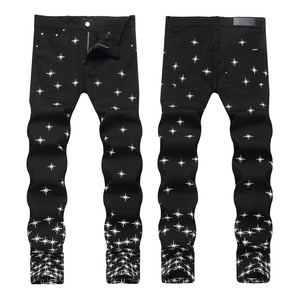 Jeans en denim slim pour hommes, coupe ajustée, délavé clair, en coton extensible, décontracté, personnalisable OEM - Product Image 3