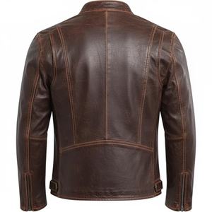 Blouson en cuir décontracté pour homme, en cuir de vachette, fermeture éclair sur le devant, pour usage quotidien, vêtement d'extérieur élégant, coupe-vent, respirant, écologique, hiver, vente en gros - Product Image 2