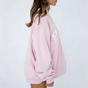 Custom LOGO Women's Embroidery Pattern Cotton Sweatshirt Mockneck <b>Long</b> <b>Sleeve</b> Pullover <b>Tops</b> - Product Image 4