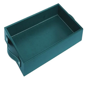 Plateau de service rectangulaire en cuir vert avec poignées, plateau en cuir de luxe pour la maison et le bureau, design minimaliste pour utilisation sur table - Product Image 4