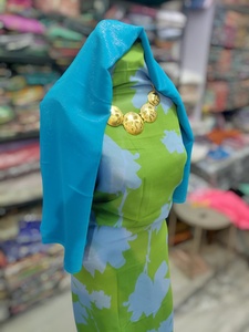 Tela Verde con Textura Dirac Tejida para la Industria Textil Alemana |   Vestido de Novia de Lujo para Niña con Estampado Floral Azul Cielo y Bordado a Juego - Product Image 2